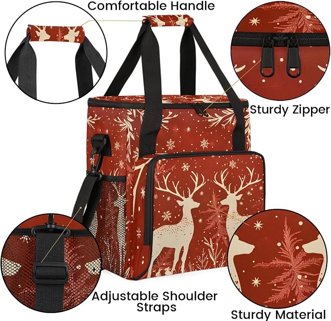 Reindeer And Holly Christmas Coffee Maker Carring Bag, Large Insulated Storage - Image 6