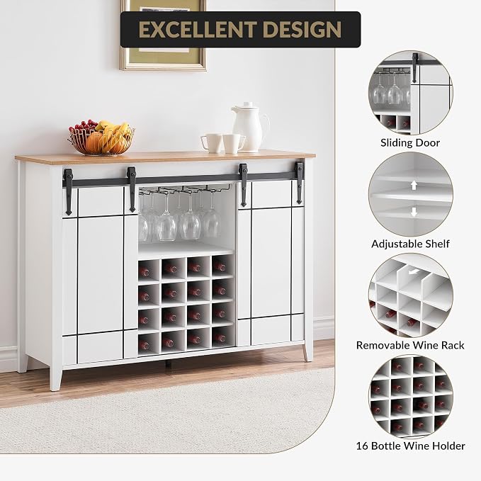 Bar Cabinet, Farmhouse Storage Cabinet Cupboard Table - Image 6
