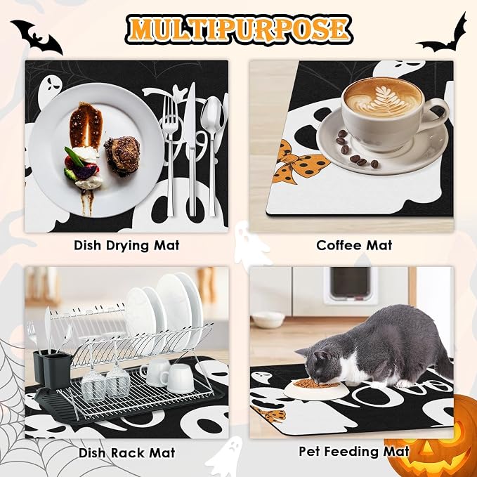 Arttown Coffee Mat for Countertops, Spooky Halloween Ghost Haunted Hijinks Dish - Image 6