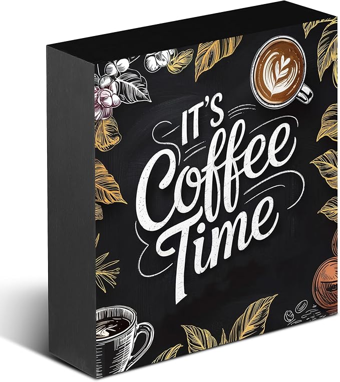 It's Coffee Time Wooden Box Decor 5x5 in by Unknown