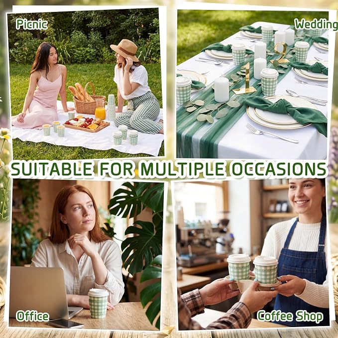 Mimorou 48 Set Green Gingham Disposable Coffee Cups - Image 6