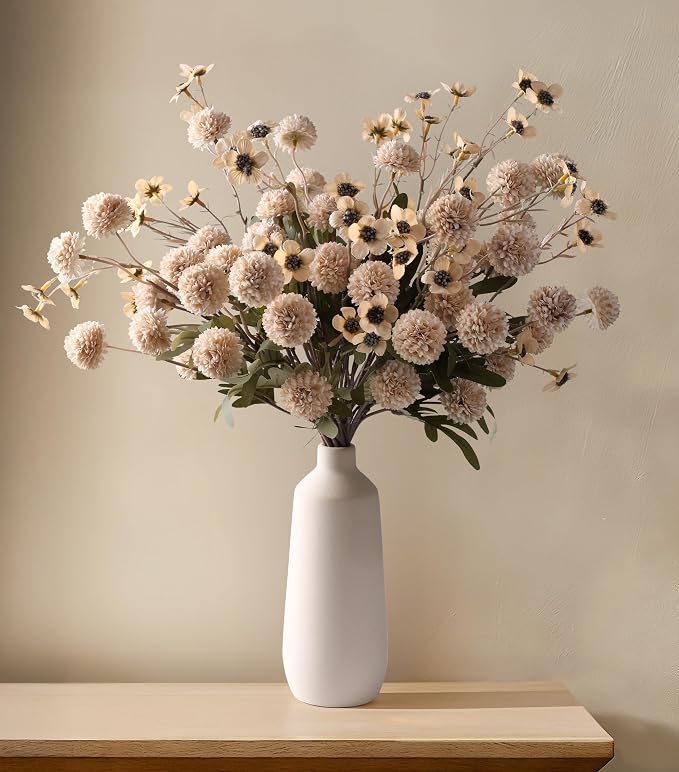 HyeFlora Fake Kiku Flowers, Faux Silk Pompon Mums Artificial Flowers, - Image 8