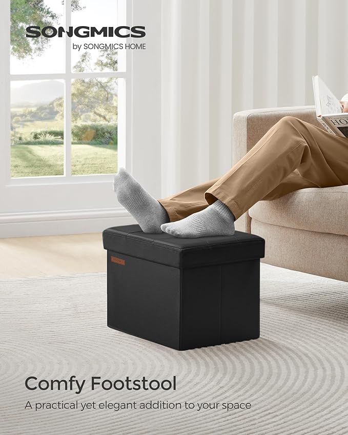 SONGMICS Small Folding Storage Ottoman, Foot Rest Stool, Cube Footrest - Image 3