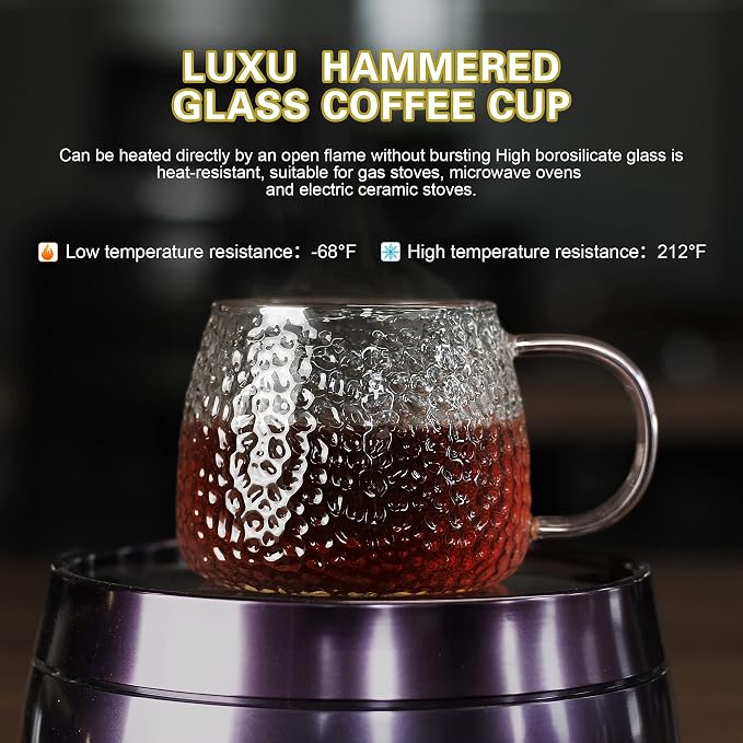 LUXU Hammered Tea Cups, Glass Coffee Mugs, Prefect - Image 2
