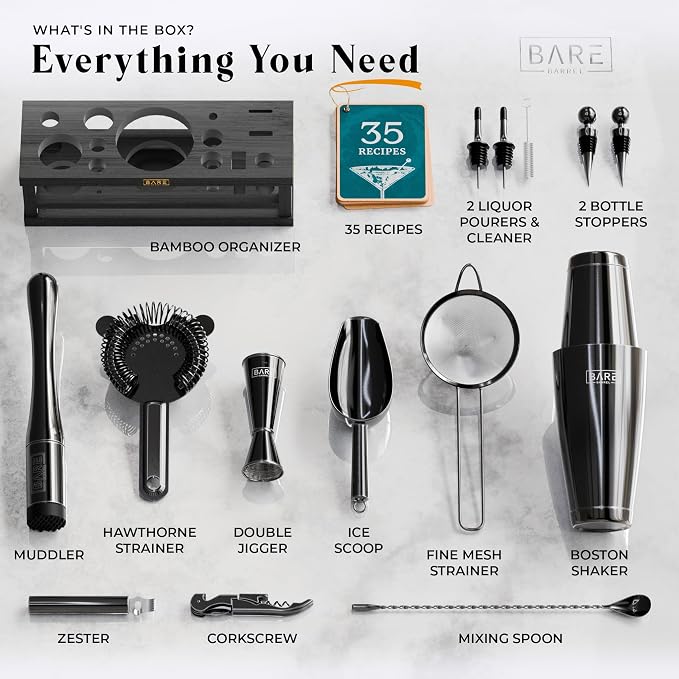 BARE BARREL® Mixology Bartender Kit Bar Set | 16-Piece Cocktail Shaker Set | - Image 4