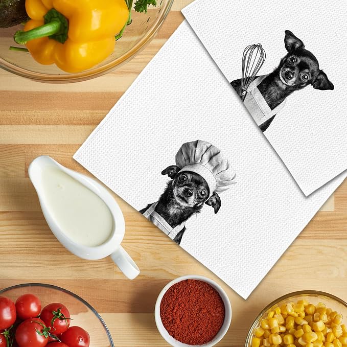 Funny Chef Chihuahua Kitchen Towels Set of 2, Chihuahua Gifts - Image 5