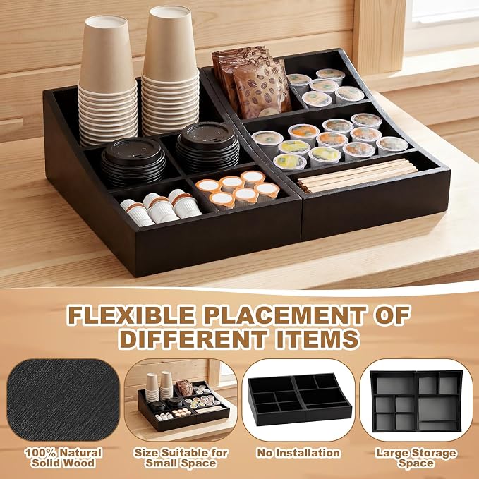 3 Pcs Coffee Station Organizer Bar Accessories Include 2 Wooden Coffee Bar - Image 3