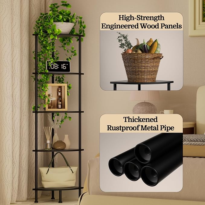 5-Tier Corner Shelf Stand, Tall Display Shelf, Plant Stand, Storage Standing - Image 5