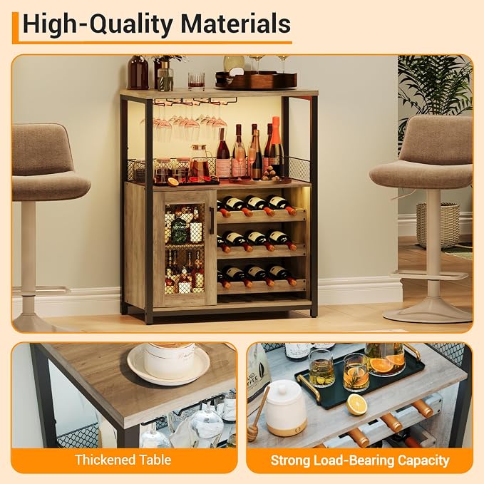Jojoka LED Lighted 3-Tier Wine Bar Cabinet, Freestanding Sideboard Buffet - Image 8