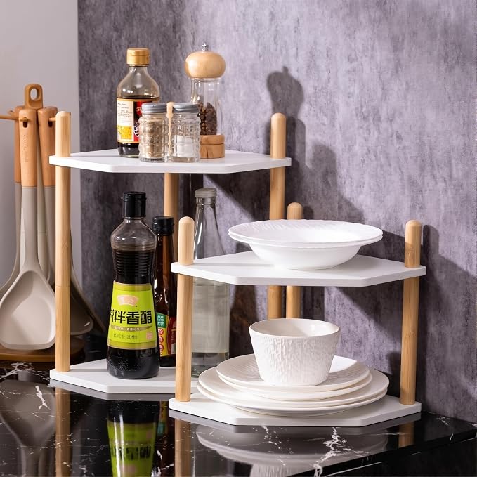 3-Tier Expandable Bamboo Corner Shelf - Image 4