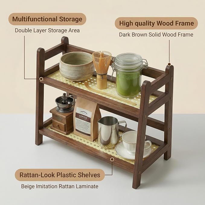 Wooden Matcha Station, 2 Tier Coffee Bar Station Organizer - Image 4