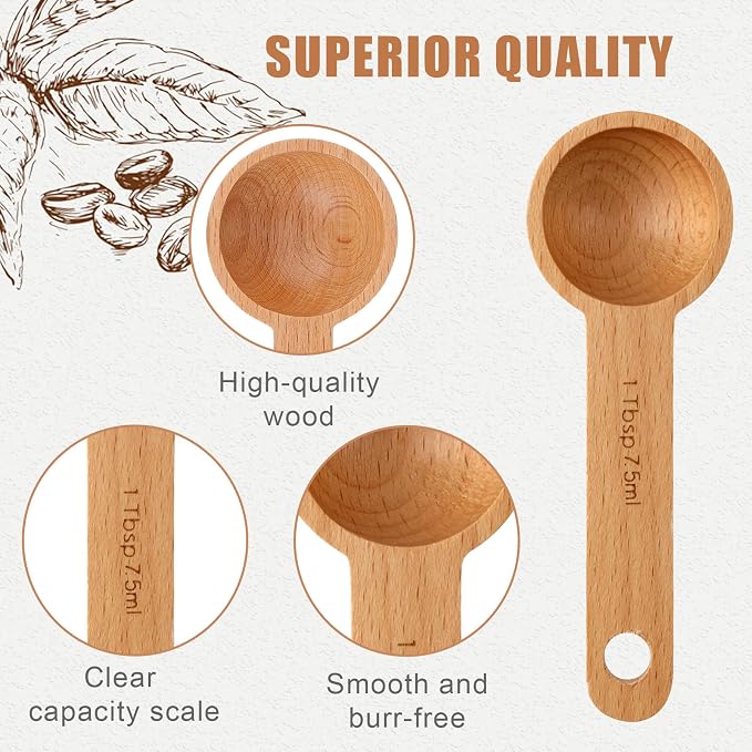 4pcs 7.5ml Wood Coffee Scoops, Coffee Spoon in Beech Wooden Measuring Spoons - Image 3