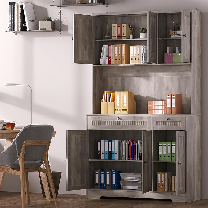 Pantry Storage Cabinet with Charging Station, Kitchen Storage with Adjustable - Image 5