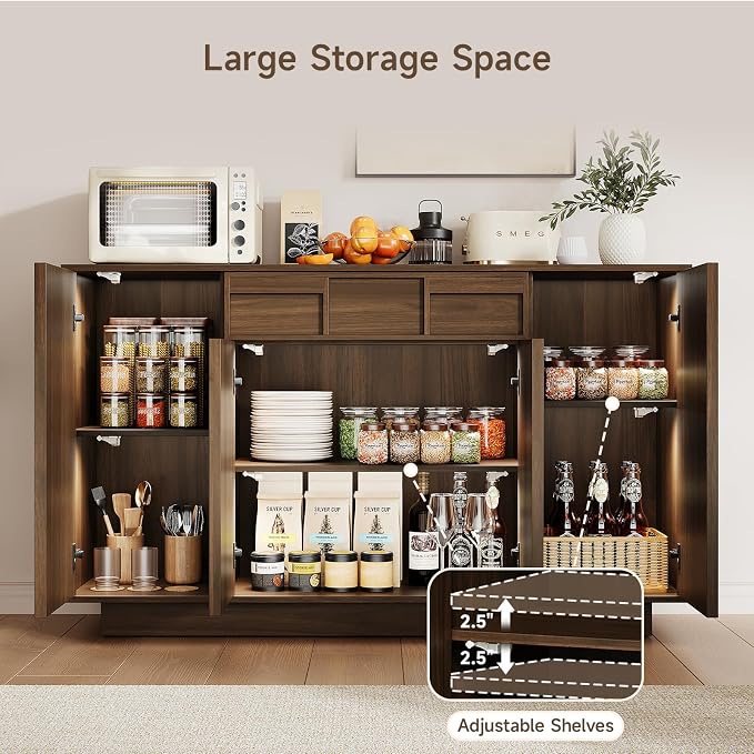 55" Buffet Cabinet with Storage Drawer, Sideboard Buffet Cabinet with Built-in - Image 3