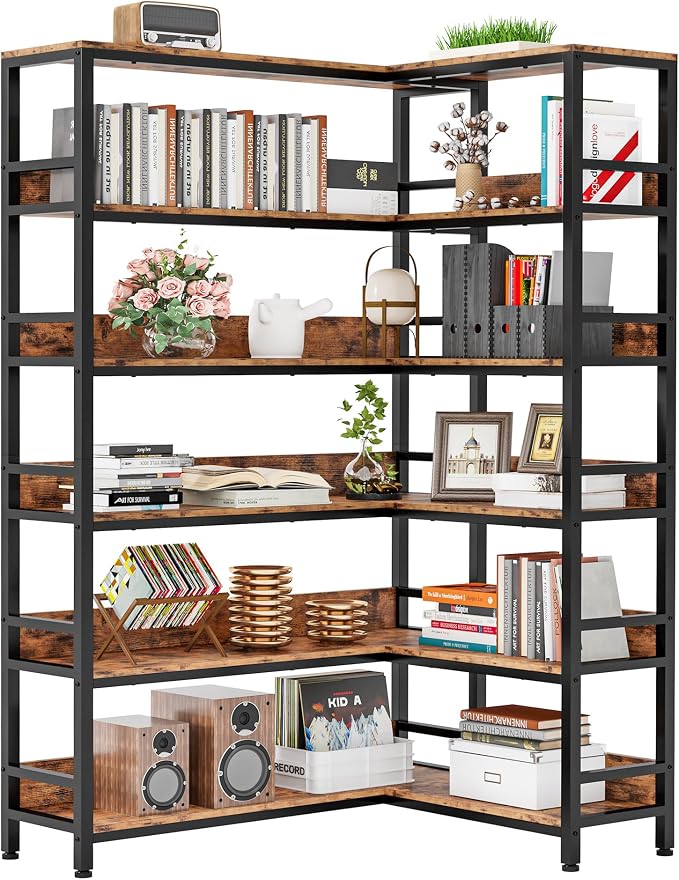 IRONCK Corner Bookshelf 6 Tiers, Industrial Corner Bookcase by IRONCK