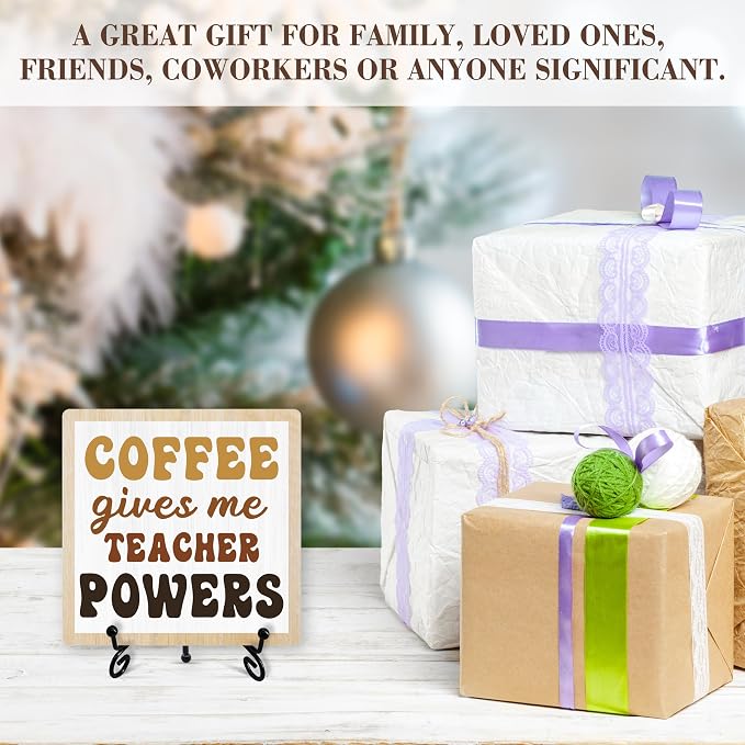 Coffee Sign Desk Decor, Coffee Gives Me Teacher Powers Sign - Image 5