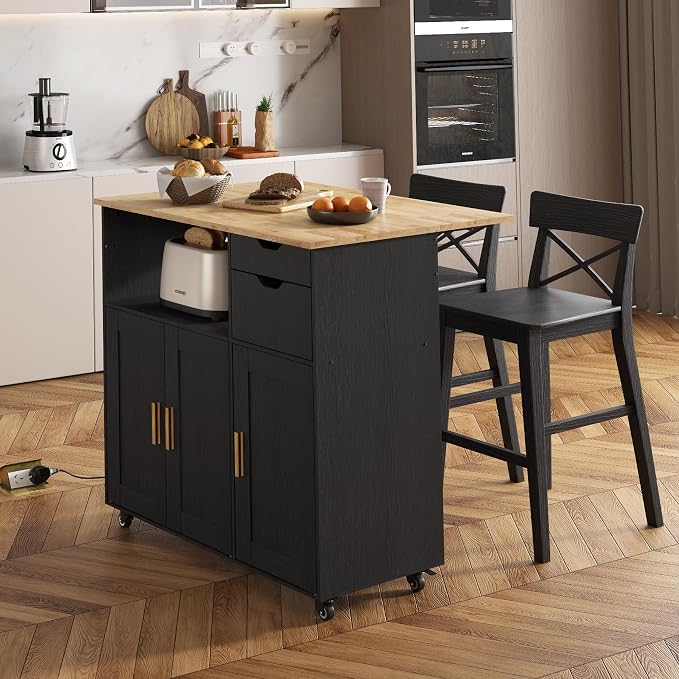 Kitchen Island Cart with Power Outlet, Rolling Kitchen Cart on Wheels with - Image 4