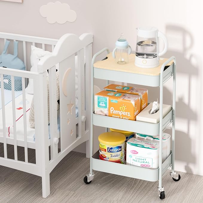 TOOLF 3-Tier Rolling Cart with Table Top, Metal Storage Cart on Wheels - Image 2