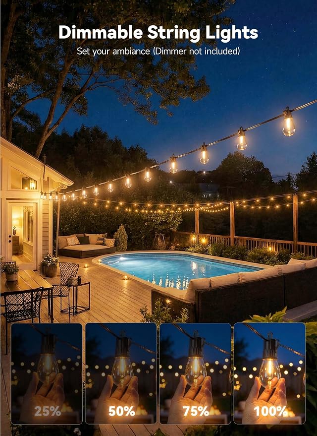 Minetom 31FT Outdoor String LED Patio Lights Waterproof, Shatterproof S14 - Image 2