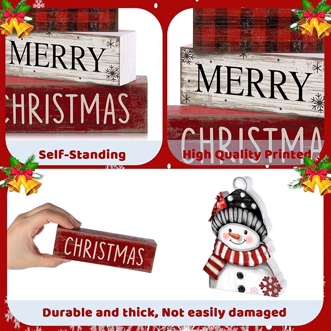 Lineshading 4 Pcs Christmas Table Decoration Wooden Snowman Decor Christmas - Image 6