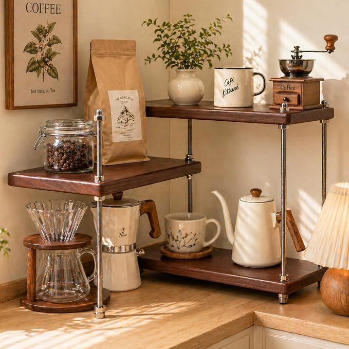 Ultra-Thick 24mm Solid Wood Coffee Station Organizer&Spice Rack by CheerNest