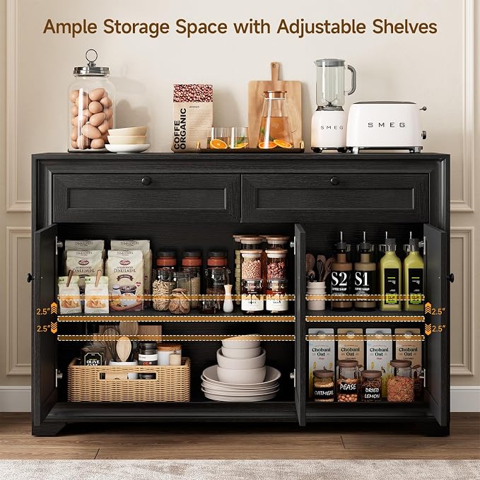 48 Inches Buffet Cabinet with Storage, Farmhouse Sideboard Buffet w/2 Drawers - Image 3