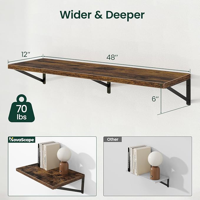 Floating Shelves 12 Inch Deep, 48W x 12D Wall Shelf Set of 2, 70 lbs Heavy Duty - Image 3