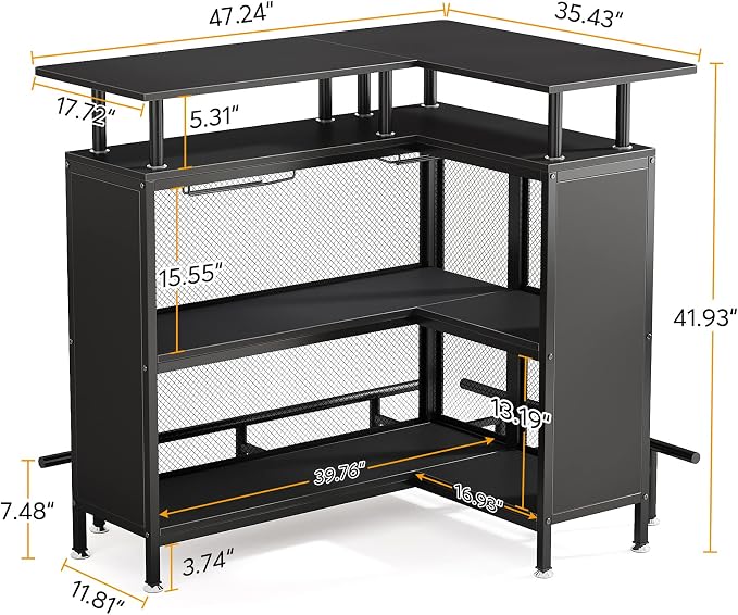 Tribesigns Home Bar Unit, L-Shaped Bar Table - Image 2