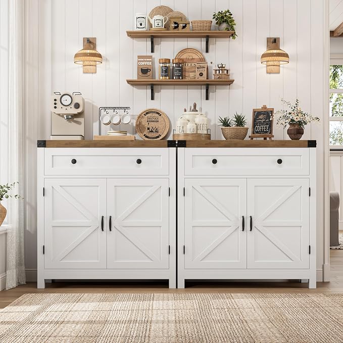 HOSTACK Coffee Bar Cabinet, Kitchen Storage Cabinet, Modern Farmhouse Buffet - Image 5