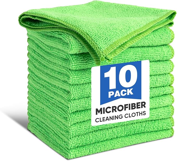 TEAWOO 10 PCS Green Microfiber Cleaning Cloths, Highly Absorbent Microfiber by TEAWOO
