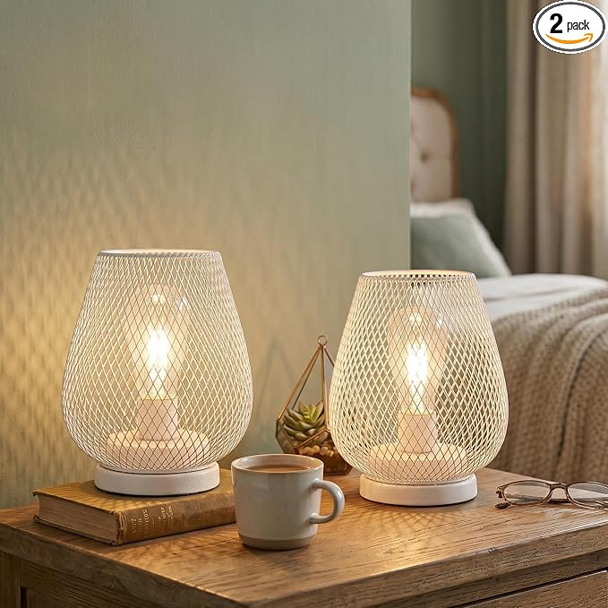 JHY DESIGN Set of 2 Metal Cage LED Lanterns Battery Powered Cordless Accent by JHYDESIGN