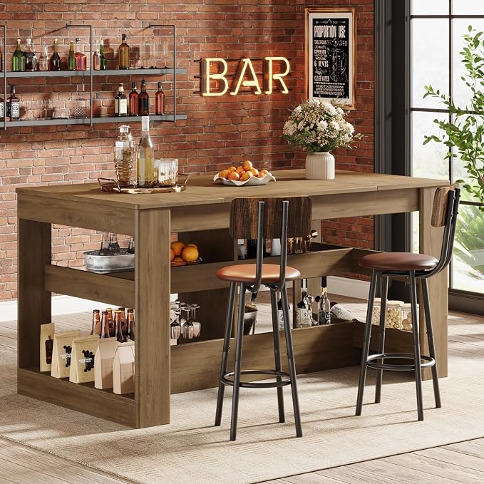 Tribesigns 63-Inch Bar Table, Rectangular Counter Height Table, Wood Pub Table by Unknown