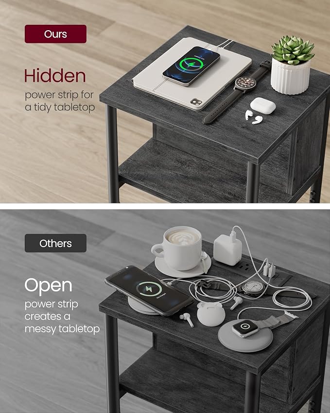 VASAGLE Side Table with Charging Station, 3-Tier End Table with USB Ports and - Image 4