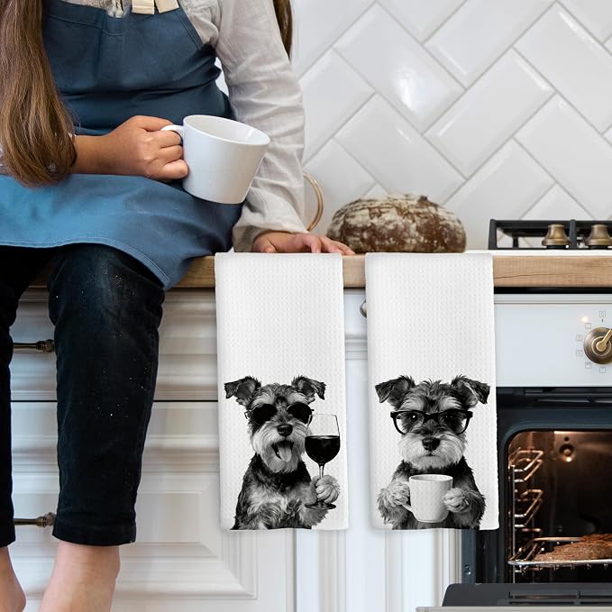 Funny Schnauzer Kitchen Towels Set of 2, Funny Dog Kitchen Accessories - Image 3
