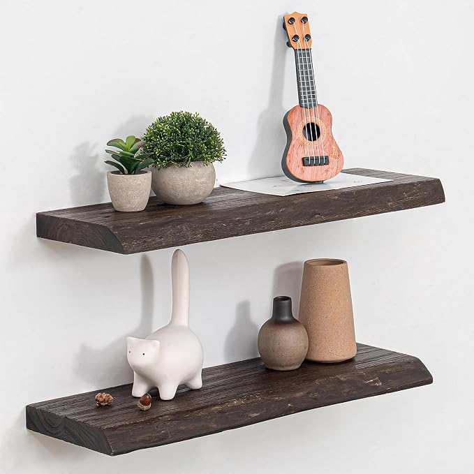 Fun Memories Floating Shelves for Wall Set of 2, Rustic Solid Elm Wood Wall by FunMemories