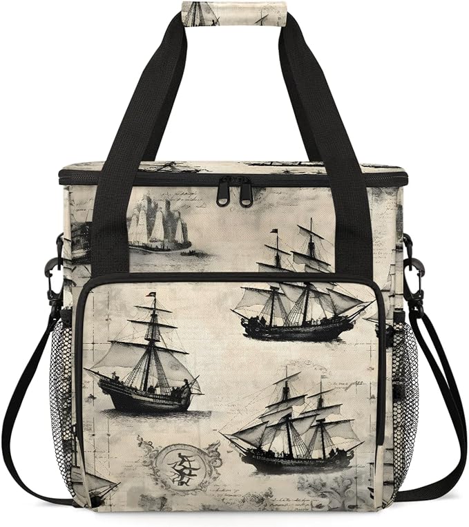 Vintage Pirate Ship Coffee Maker Carring Bag, Large Insulated Storage Organizer by Home