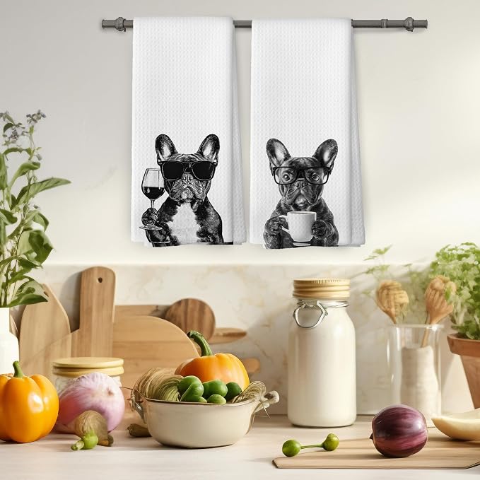 Funny French Bulldog Kitchen Towels Set of 2, Funny Dog Kitchen Accessories - Image 4