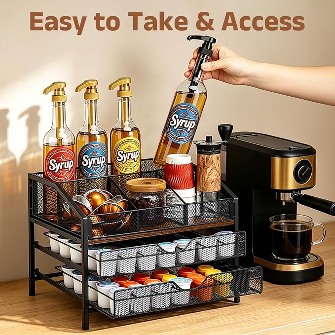 Coffee Bar Organizer, 3-Tier Coffee Station Organizer, Wood Coffee Syrup - Image 2