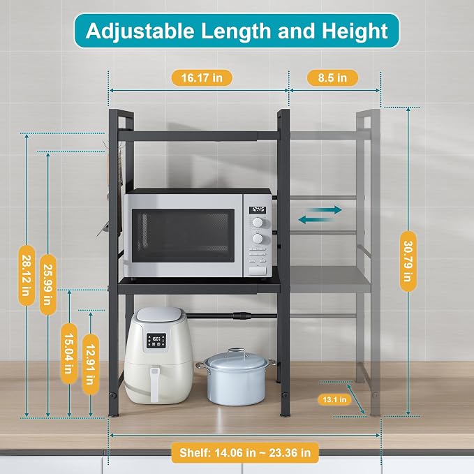 DOLALIKE Microwave Oven Rack, Expandable Microwave Stand Countertop Kitchen - Image 2