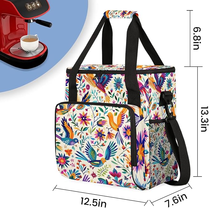 Mexica Mexico Floral Bird Coffee Maker Carring Bag, Large Insulated Storage - Image 2