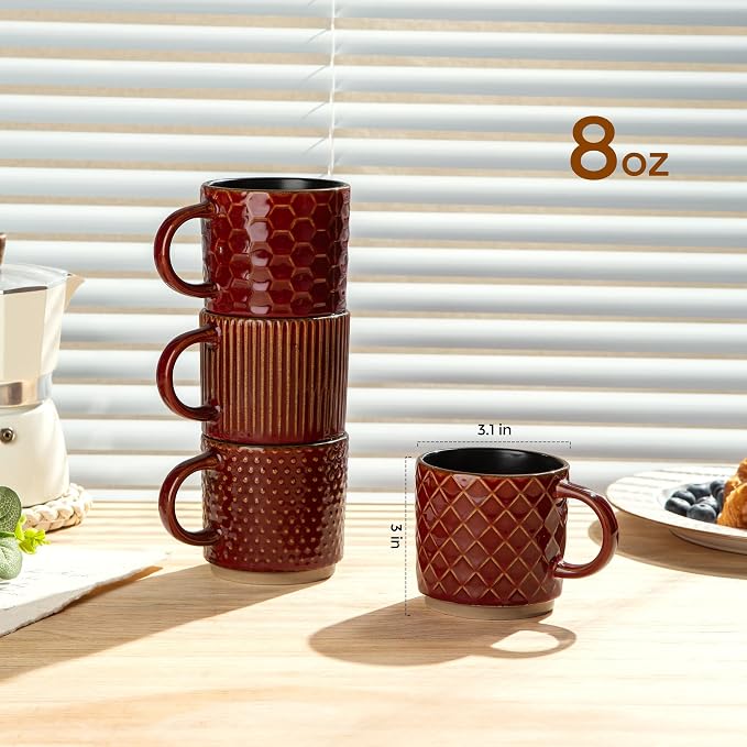 GBhome 8OZ Stackable Coffee Mugs, Ceramic Coffee Mugs - Image 2