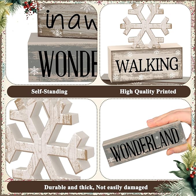 Moucuny 4 Pcs Winter Table Decorations Wooden Snowflake Decor Winter Tiered - Image 5