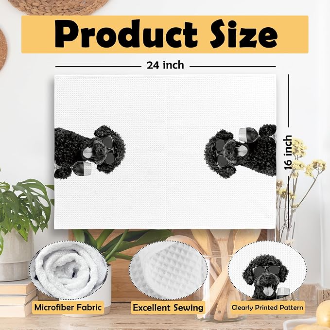 Funny Portuguese Water Dog Kitchen Towels Set of 2, Funny Dog Kitchen - Image 6