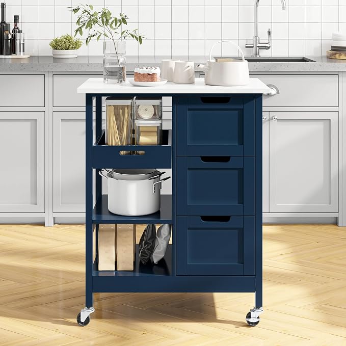 YITAHOME Small Solid Wood Top Kitchen Island Cart on Wheels - Image 3