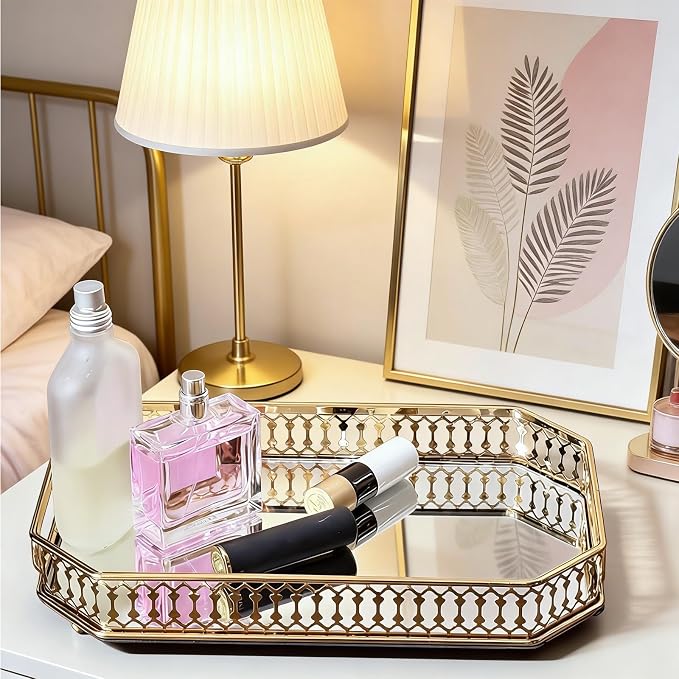 Glass and Gold Rectangular Tray Dinner Plate Perfume and Vanity Tray Decorative - Image 7