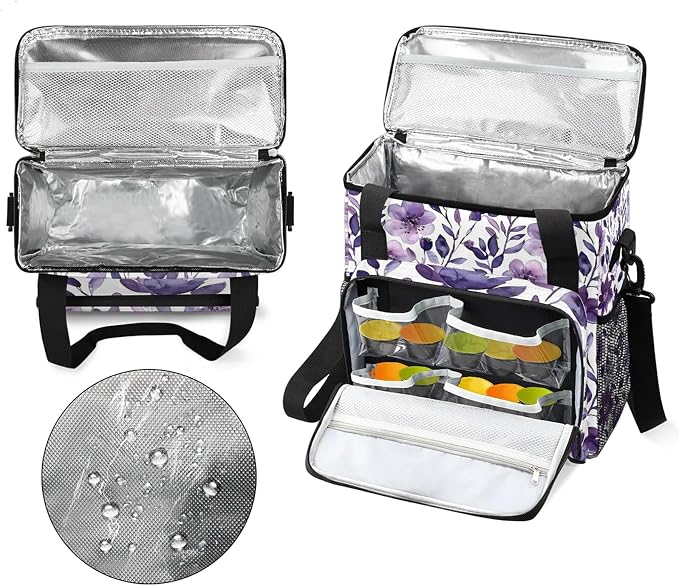 Cute Watercolor Floral Coffee Maker Carring Bag, Large Insulated Storage - Image 3