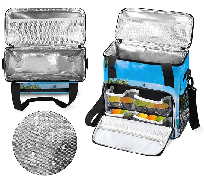 Tropical Beach Coffee Maker Carring Bag, Large Insulated Storage Organizer Case - Image 3
