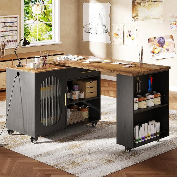 HSH Kitchen Island with Storage & Power Outlet, Rolling Kitchen Island Cart - Image 9