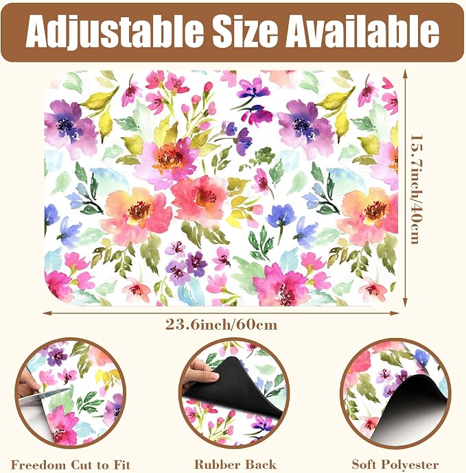 Floral Watercolor Dish Drying Mat Colorful Flowers Coffee Bar Mat - Image 2