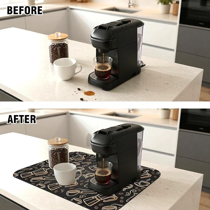 Black and Gold Coffee Tool Coffee Drying Mat 12" x 19", Absorbent Waterproof - Image 3